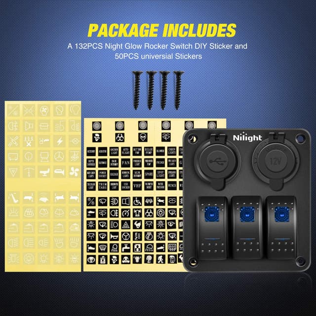 Thumbnail 6 de Nilight 90115C 3-Gang Waterproof Rocker Switch Panel with Dual USB Charger Socket & 12V Cigarette Lighter