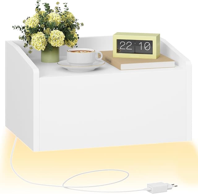 Detalle de Hzuaneri Table de chevet suspendue NS52103XEU avec LED, 1 tiroir et télécommande