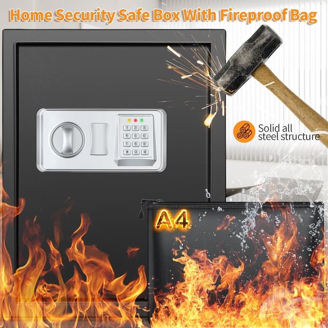 Detalle 2 de Mejasg Large Fireproof Safe for Home (52L) with Alarm, Silent Mode & A4 Fireproof Bag