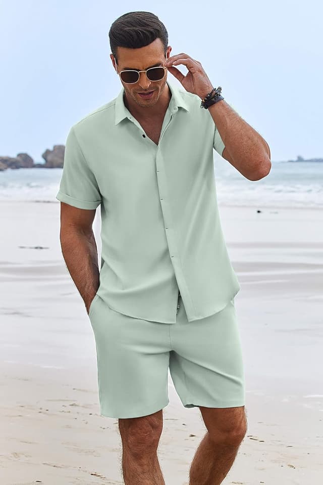 Detalle de COOFANDY 2-Piece Linen Beach Set 2️⃣0️⃣📦 👕👖🌴