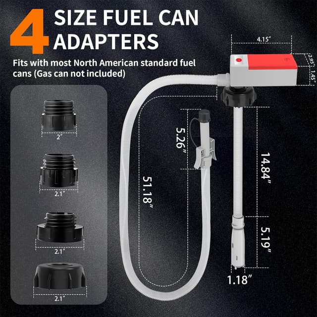 Detalle de Automatic Fuel Transfer Pump (Auto-Stop Sensor) Portable Gas Can Pump with 3 Adapters and 51" Hose
