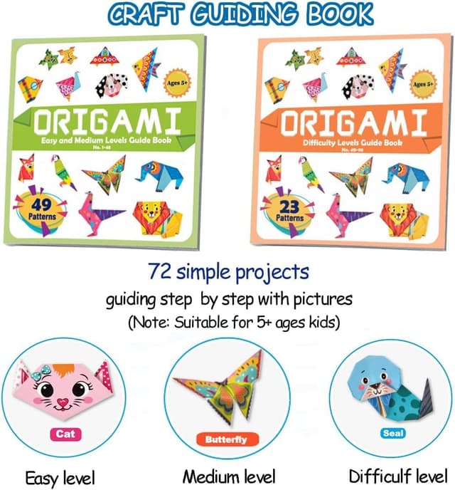 Detalle 2 de hapray Kids Origami Kit (Ages 6–12) with 96-page guiding book, 152 papers and 72 patterns