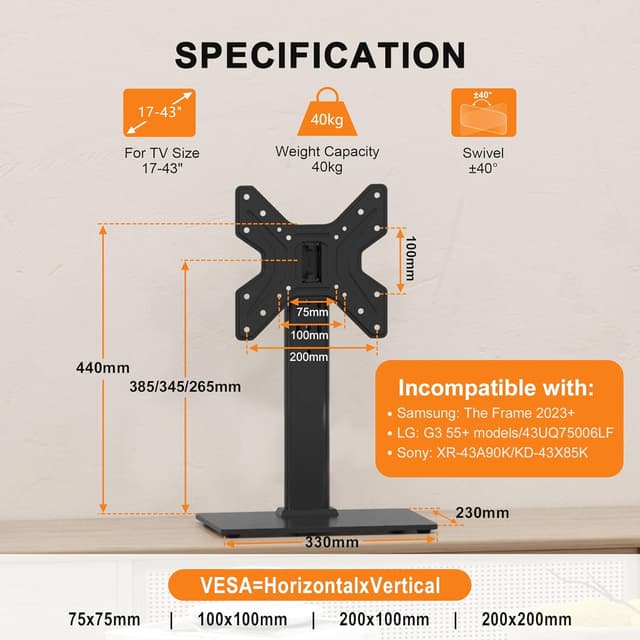 Detalle 2 de XINLEI TV stand 200x200 VESA, 17-43in