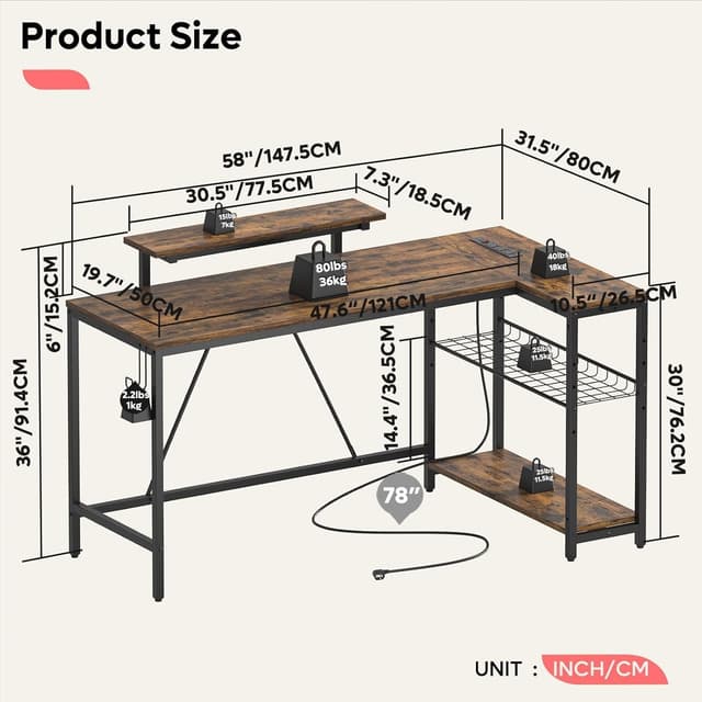 Detalle de Bestier L-shaped desk 147cm with power