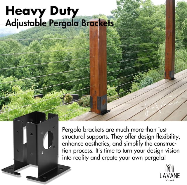 Detalle 2 de LAVANE Adjustable 4x4 Post Base Brackets 4pcs 🪚