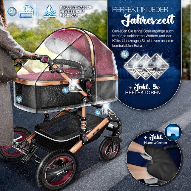 Detalle de KIDUKU 3-in-1 Kinderwagen XXL Komplettset (Buggy/Sportsitz, Babywanne & Auto-Babyschale)