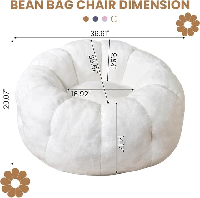Detalle 2 de LinkRomat Petal Foam Pouf for Adults & Teens, Cozy Synthetic Faux Leather Beanbag Chair