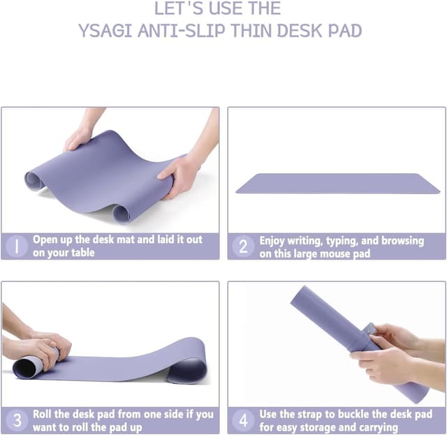 Detalle 2 de YSAGi Non-Slip Desk Pad (90 x 43 cm) – Waterproof PVC Leather Desk Protector in Lavender