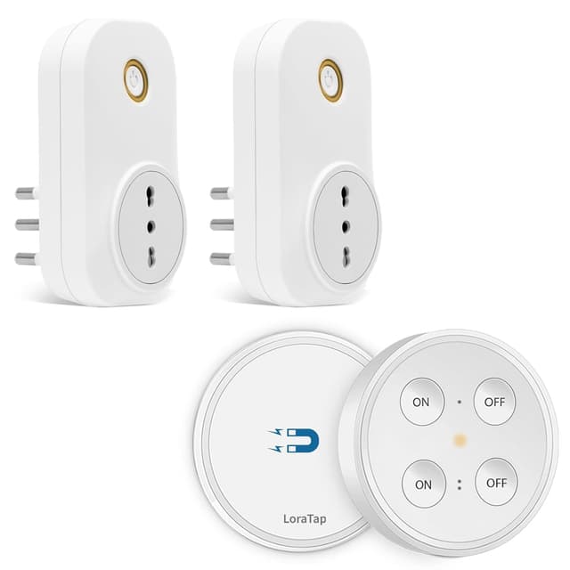 Detalle de LoraTap presa telecomandata con telecomando 2 in 1, controllo remoto senza fili 868 MHz (On/Off), bianco