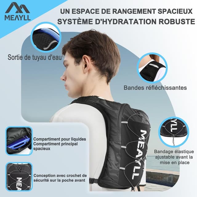 Detalle de Leichte Laufweste mit 1-l-Trinkblase und 9 Taschen für Damen & Herren – verstellbar, reflektierende Streifen