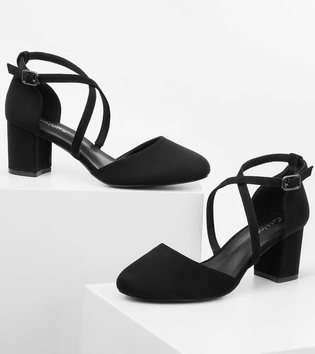 Detalle de Greatonu Women’s Low Block Heeled Dress Pumps (2.5 Inch) with Cross Ankle Strap