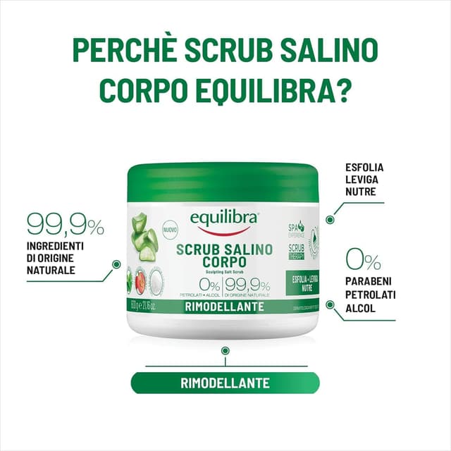 Detalle de Equilibra Corpo Scrub Salino Rimodellante con Aloe Vera e Sali Marini, 2 x 600 g