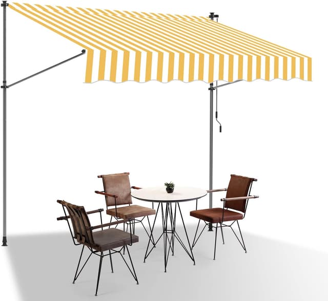 Detalle de Eulenke Klemmmarkise Balkonmarkise 400 cm mit Handkurbel – ohne Bohren, UV-beständig, wasserdicht (Gelb/Weiß)