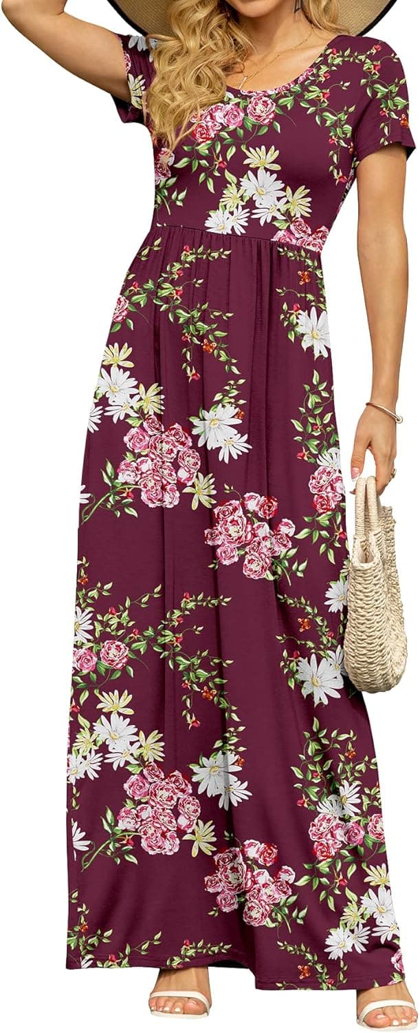 Detalle de DB MOON Womens 2026 Summer Maxi Dress (Empire Waist, Pockets, Short Sleeve)