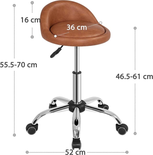 Detalle 2 de Yaheetech sgabello estetista con ruote regolabile in altezza, girevole 360° e schienale in ecopelle