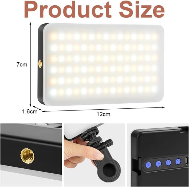 Detalle de LOPHE 90 LED Videolicht – Selfie-Licht mit Clip, 3 Modi und einstellbarer Farbtemperatur