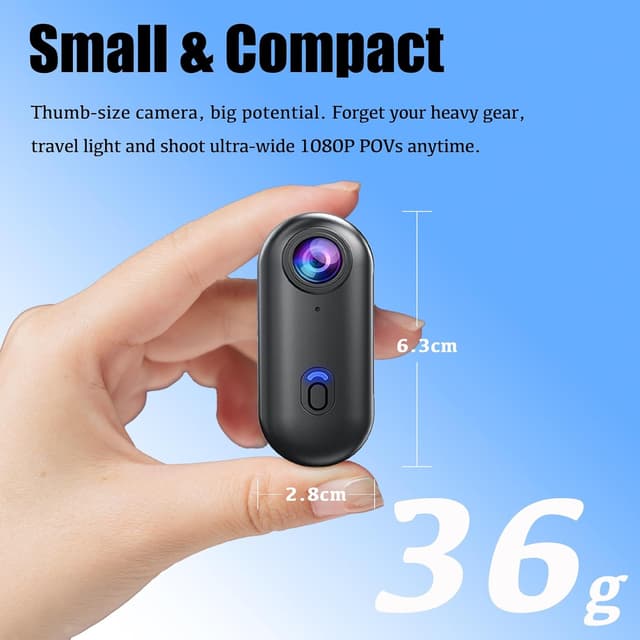 Detalle 2 de ABSAMAYS 1080P Mini Thumb Action Camera – wearable POV camera for cycling, biking, work & travel