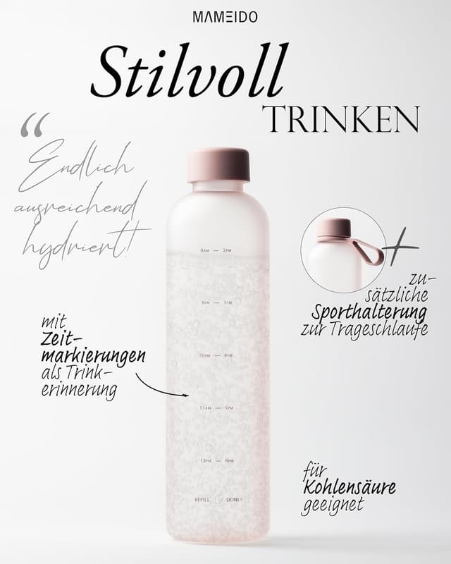 Thumbnail 1 de MAMEIDO Trinkflasche mit Zeitmarkierung 1 l Rosé Quartz
