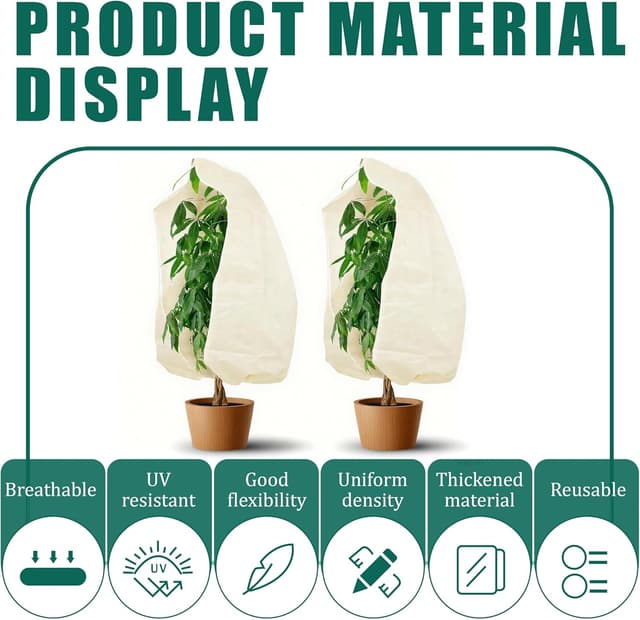 Detalle de 2 Pack Plant Fleece Frost Protection Covers (60gsm, 80x100cm) with Gloves – Winter Garden Plant Covers for Pots