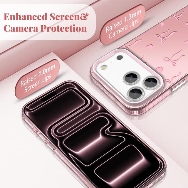 Detalle de ZTOFERA iPhone 17 Pro Max Case (Pink Ribbon Bow Tie Aesthetic) — Slim Hard IMD Shockproof Protective Bumper