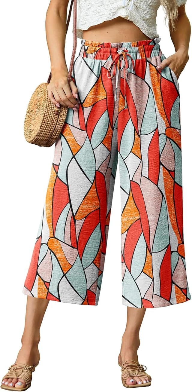 Thumbnail 6 de FREEOAK Women’s High-Waisted Capri Pants with Wide-Leg Fit, Pockets & Adjustable Drawstring