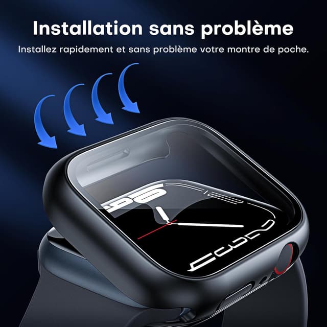 Detalle 2 de TAURI pack coque étanche IPX8 + verre trempé 9H pour Apple Watch Series 9/8/7 41 mm (2023), noir