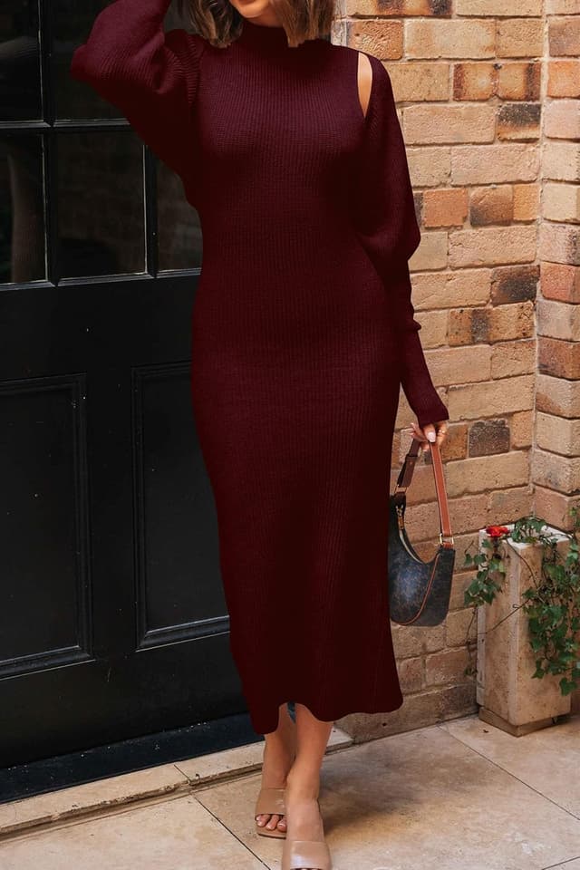 Detalle 2 de PRETTYGARDEN Women’s Fall 2-Piece Knit Dress Set with Cropped Cardigan (Mock Neck Maxi)