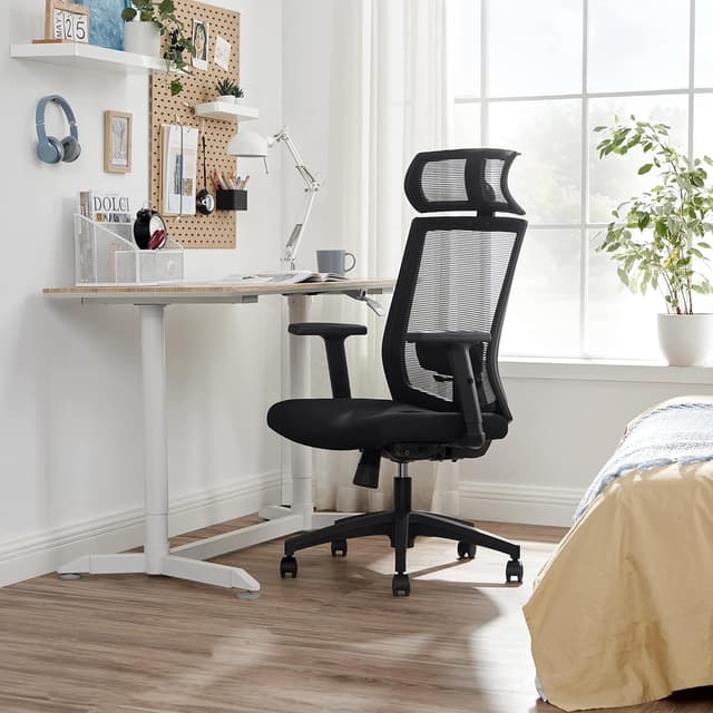 Thumbnail 1 de SONGMICS Bürostuhl OBN55BK mit Netzbespannung, verstellbarer Lendenstütze, Kopfstütze und Armlehnen