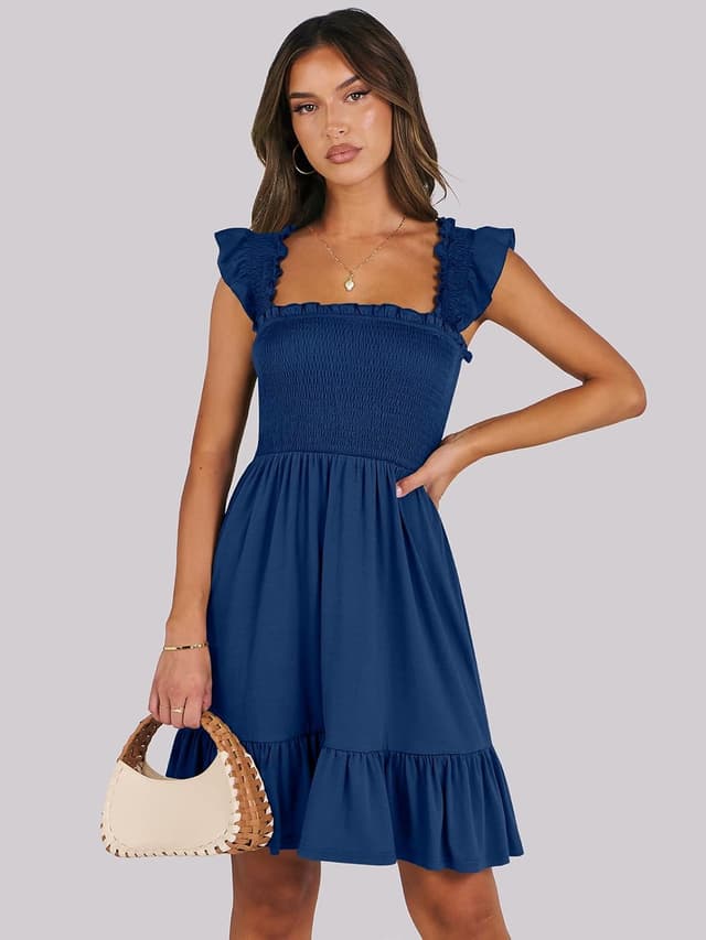 Detalle 2 de ANRABESS Women’s Summer Casual Sleeveless Square Neck Dress with Smocked Ruffle Back (Boho Beach Short Sundress)