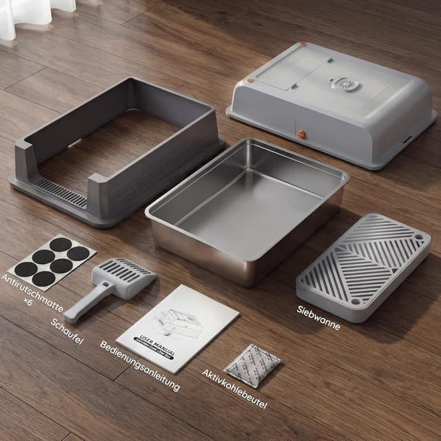 Thumbnail 6 de Devoko XXXL Katzenklo aus Edelstahl mit Deckel (geschlossen, 3-in-1) für große Katzen bis 20 kg