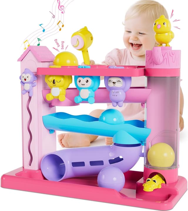 Detalle de VOILBTOY Musical Ball Drop Toy for 1–3 Year Old Girls (Pink) — English & Spanish