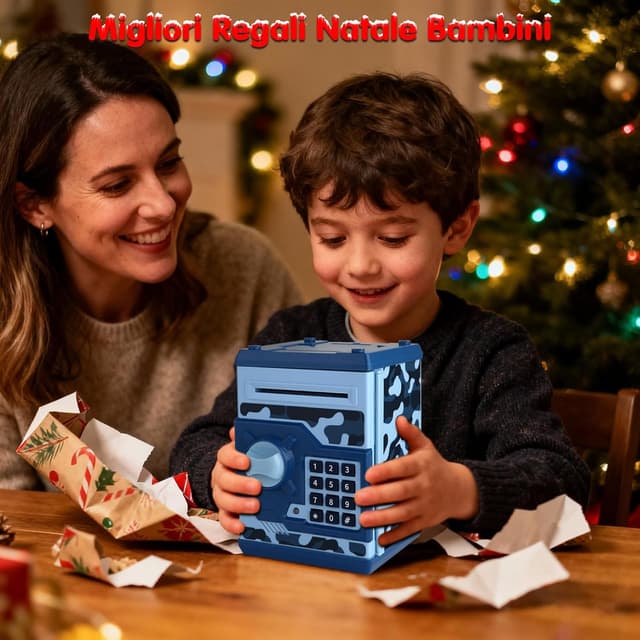 Detalle de Pup Go Salvadanaio Elettronico ATM con codice: cassaforte giocattolo per monete e banconote blu