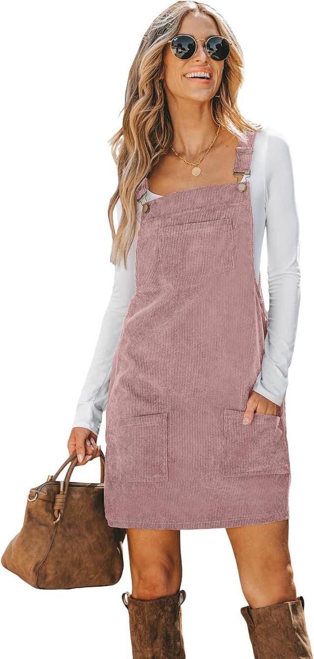 Detalle de CUPSHE Damen Latzrock / Latzkleid aus Cord mit quadratischem Ausschnitt und Taschen