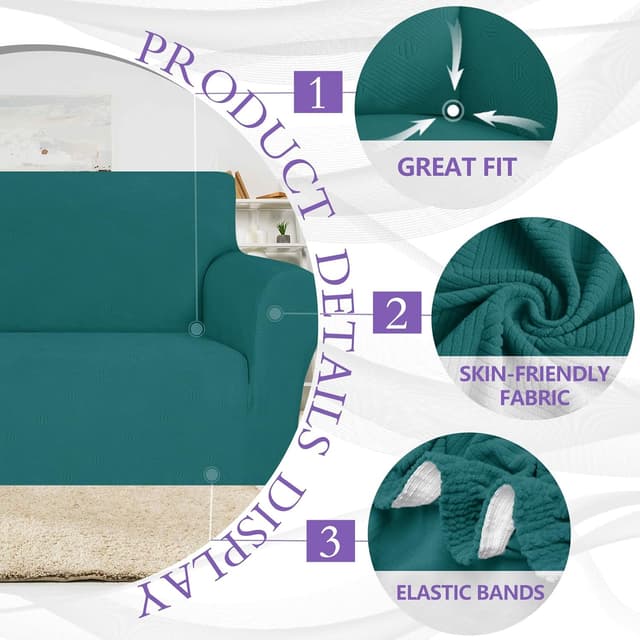 Detalle de Ystyle Housse de canapé extensible universelle pour 4 places avec accoudoirs – Turquoise