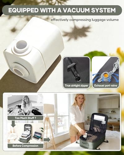 Detalle de BJLFS mochila de viaje 40x30x20 cm con compresión al vacío (cabina avión) para Ryanair, Vueling y Wizz Air