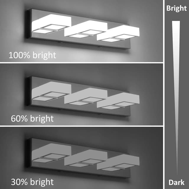 Detalle de Ralbay Dimmable LED Vanity Light (3-Light) for Bathroom Vanity, Stainless Steel & Acrylic