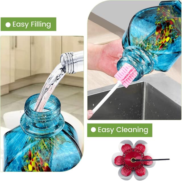 Detalle de BOLITE Hummingbird Feeder (Hand-Blown Glass) with Ant Moat and 5 Feeding Ports, 22 oz