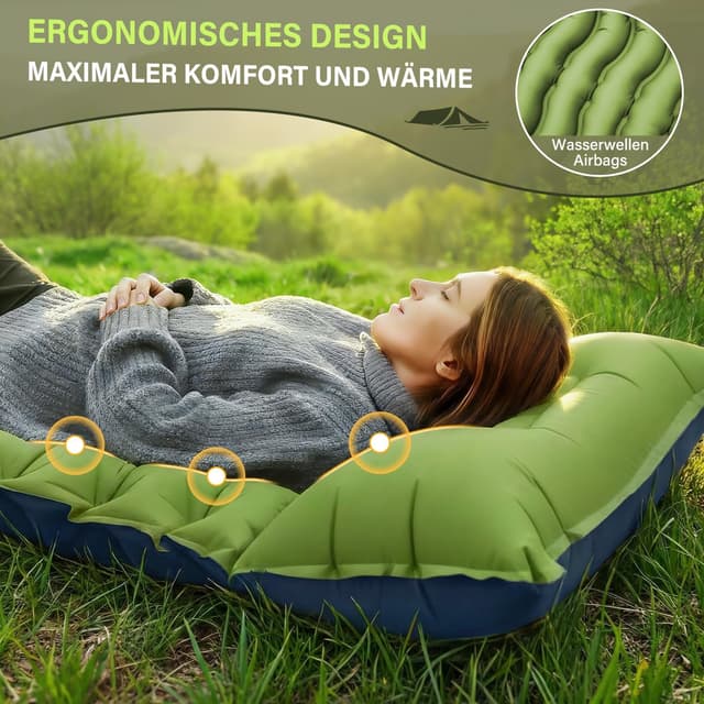 Detalle de Yuzonc Camping-Isomatte mit Fußpresse, Pumpe & Kissen – 195 x 68 x 10 cm