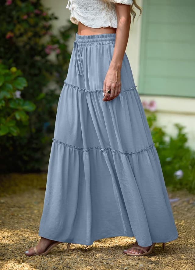 Detalle 2 de QIXING boho maxi skirt for women with pockets and drawstring waist