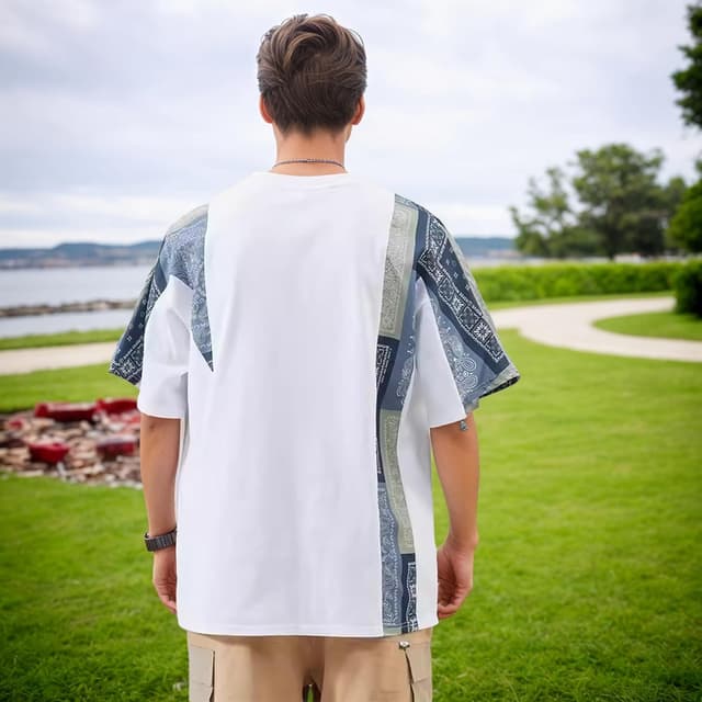 Detalle 2 de T-Shirt im Harajuku Stil, Patchwork Kurzarm