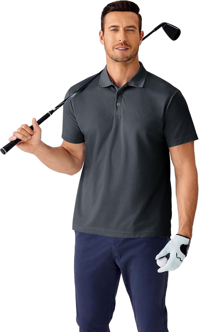 Detalle 2 de PINSPARK Polo da uomo a maniche corte traspirante e ad asciugatura rapida per golf, tennis e fitness