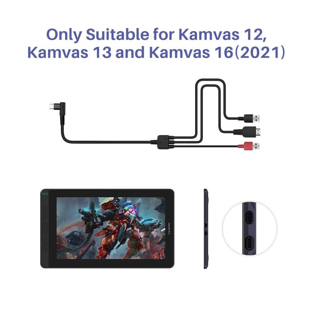 Detalle 2 de HUION CB05A 3-in-1 Cable Accessories for Kamvas 12/13/16 (2021)