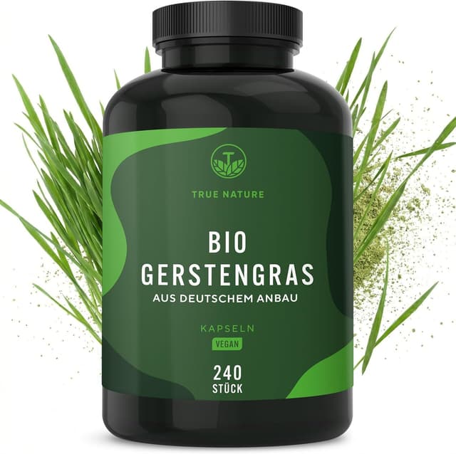 Detalle de Bio Gerstengras – 240 vegane Kapseln (3.000 mg pro Tag) von TRUE NATURE®