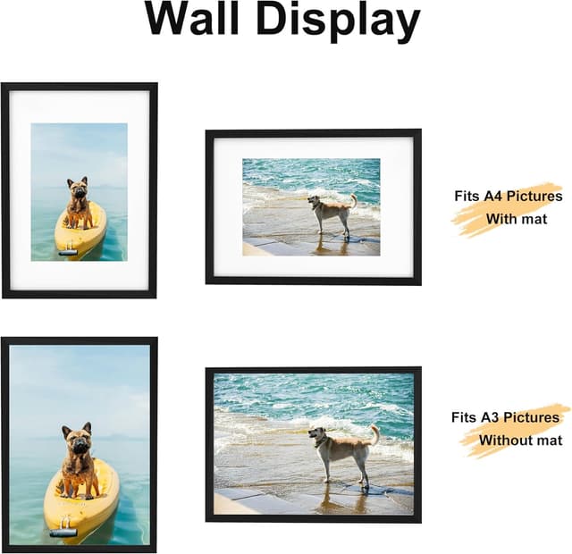 Detalle de Zreolity A3 Black Wooden Photo Frame (42 x 29.7 cm) with A4 Mount