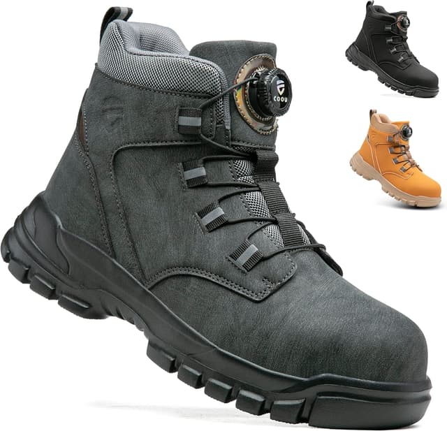 Detalle de KOIFISH steel toe cap work boots with quick lace system and anti-slip grip