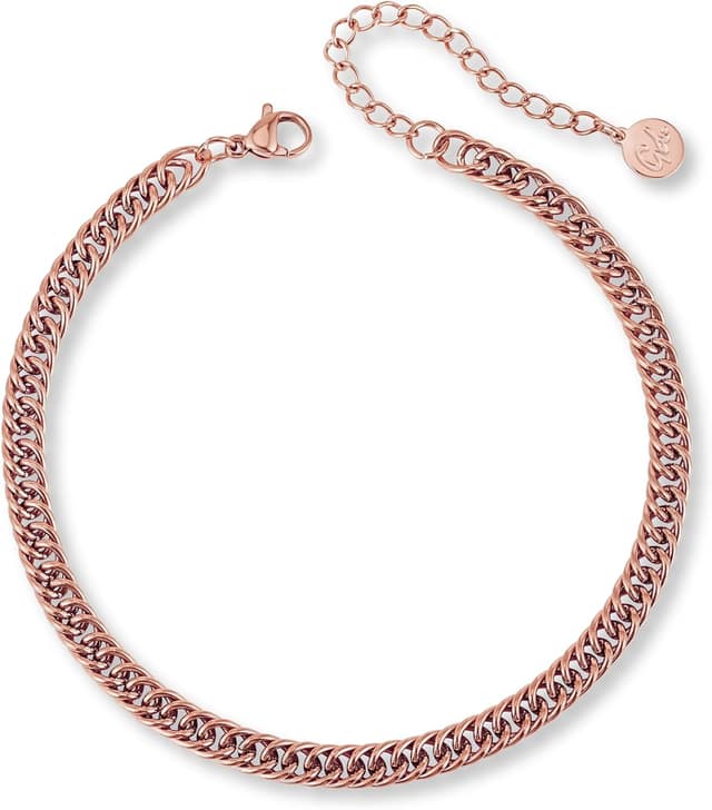 Detalle de GD GOOD.designs Fußkettchen für Damen aus Edelstahl – gold, silber oder roségold, verstellbar 22–27 cm