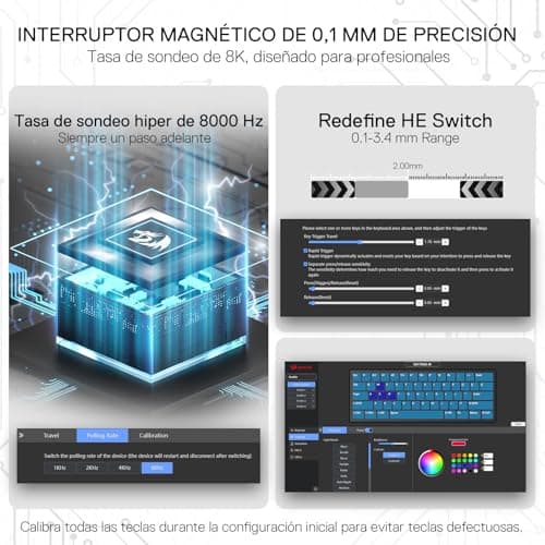 Detalle de Redragon K617 HE 60% con interruptores magnéticos y 8000Hz: teclado gaming mecánico QWERTY español