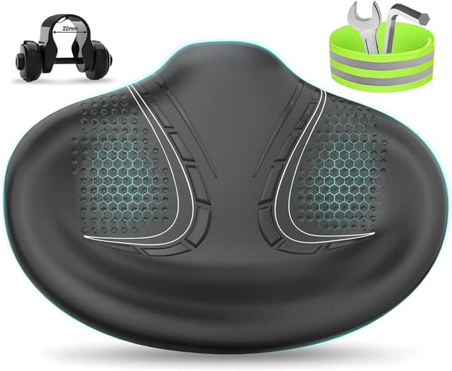 Detalle de BLUEWIND Noseless Oversized Bike Seat (Wide, 13" cushion) for Electric Bikes, Stationary Bikes & Exercise Seats