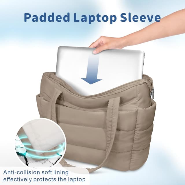 Detalle 2 de TOPDesign Puffer Tote Bag for Women: Lightweight Quilted Work & Travel Shoulder Bag with Compartments