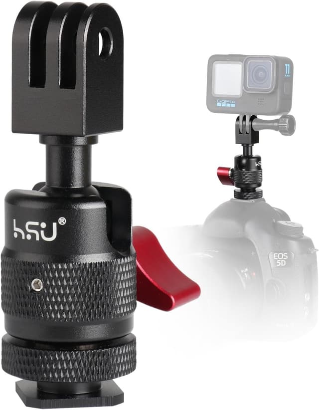 Detalle de HSU Aluminium Alloy Cold Shoe Adapter for Action Cameras with Angle Adjustment (1/4" Tripod Mount)